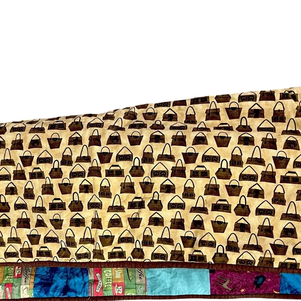 Handmade‎ Coffee Quilt Reversible Handbag Print 40x36 Cottage Throw